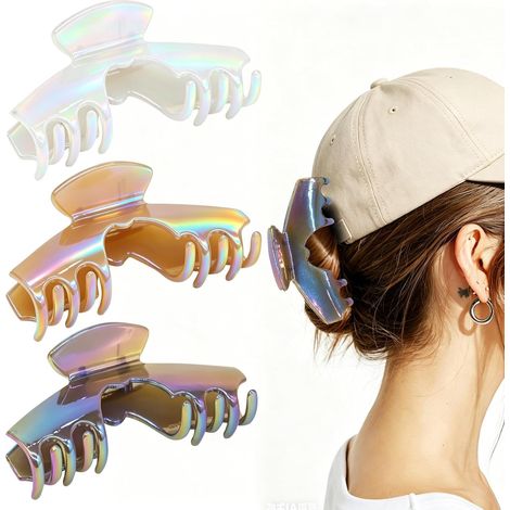 Lot de 3 pinces à cheveux pour chapeau, accessoires de coiffure inspirés du baseball pour femmes, grand motif foncé antidérapant, convient aux cheveux longs, épais et fins (1/5)