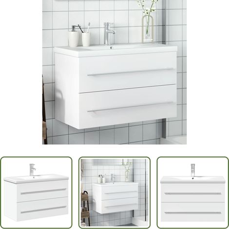 vidaXL Vasque encastrée -  Armoire lavabo de salle de bain avec bassin intégré blanc (1/5)