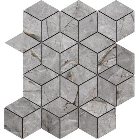 Ilcom mosaico in gres su rete per bagno e cucina R9 30.5cm x 26.5cm - Slate echo 3D cubes (1/3)