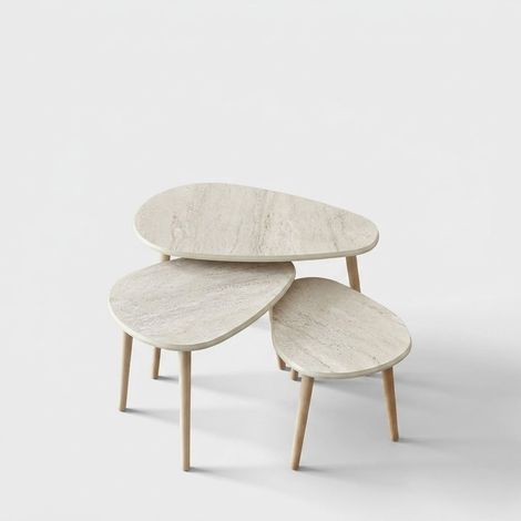 Set tavolini da salotto in MDF con gambe in legno Alvin - Beige (1/3)