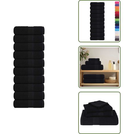 The Living Store Gästetücher FROGN 10 Stk. Schwarz 30x50 cm 360 g/m² - Baumwollhandtücher (1/5)