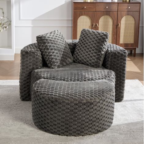 Fauteuil avec repose-pieds 130x115x84 cm gris foncé, sans montage, en tissu MEUBLIV (1/5)