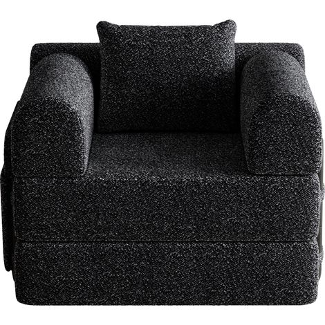 Canapé 1 Place Convertible 2-en-1 En Chenille Noire, Coffre Dans L'accoudoir, 3 Cadres Acier (1/5)