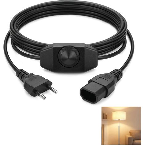 Câble de 1m avec Variateur de Lumière LED et Interrupteur, Fiche Plate Euro pour Lampes 220-250V, Rallonge Variateur à Intensité Variable pour Lampes LED, Variateur LED Interrupteur Intégré (1m) (1/5)