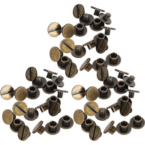 Lot de 30 rivets moletés plats en laiton pour reliure cuir, boutons, clous 9,5 x 4 mm, vis 4 mm (bronze)