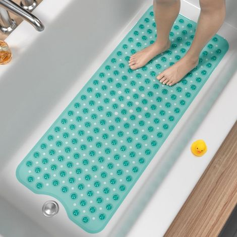 Alfombra de baño antideslizante, 101 x 40 cm, alfombra de ducha antideslizante muy larga, resistente al moho y lavable a máquina, alfombra de baño sin BPA, verde (1/5)