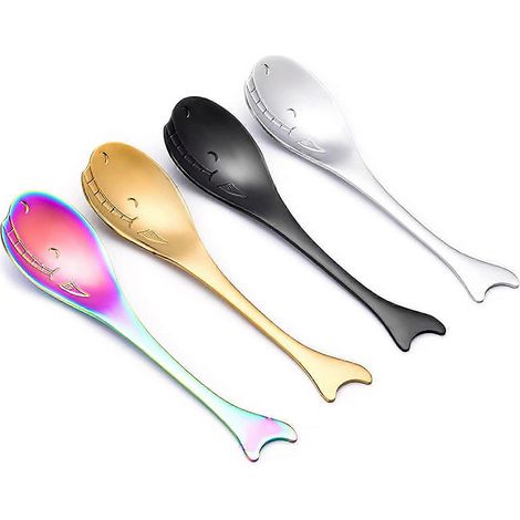 Ensemble de 4 cuillères baleines créatives, en acier inoxydable, 13 cm, colorées (1/5)