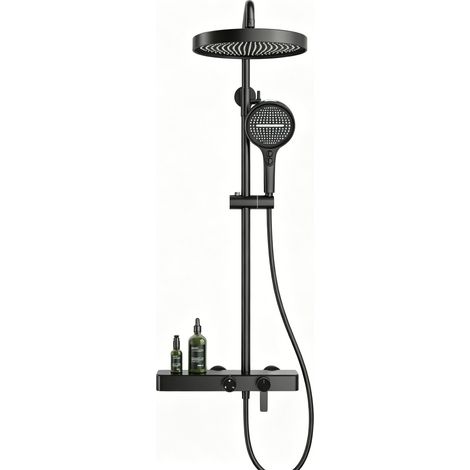 Ensemble de système de douche salle de bain, mitigeur multifonction à boutons, contrôle chaud et froid, avec douchette à main noire (1/5)