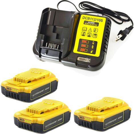 (pack de 4) 3X Batterie pour DEWALT DCB184 DCB184B-XJ DCB180 DCB181 DCB182 DCB183 DCB185 18V XR Power Tool Battery 18V-20V 2,0Ah Lithium Indicateur LED + Chargeur DCB112 (1/4)