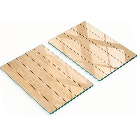 Planches de cuisine en verre trempé avec motifs, 2 pièces, bois, 2 x 40 x 52 cm (1/5)
