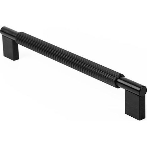 tirador aluminio modelo arpa acabados efecto inox, laton cepillado, negro cepillado acabado negro cepillad dist. agujero dist. 192mm.