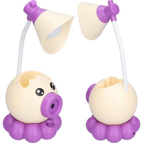 Lampe LED pliante bureau pieuvre cartoon animaux, lampe + pot à crayons + taille-crayon + support téléphone, lumière blanche chaude USB rechargeable (batterie intégrée/BY2106), jaune (1/5)