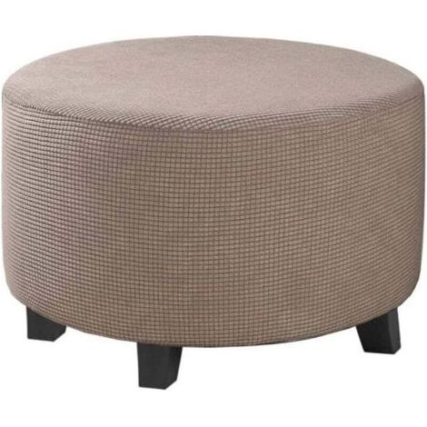 Pair Housse de pouf en jacquard extensible (gris, petit), housse de repose-pieds, housse de protection de meubles, housse de tabouret avec fond élastique antidérapant (1/4)