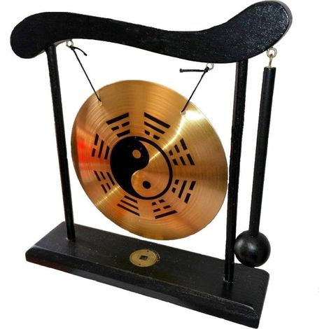 Gong sobre base Yin Yang - Decoración zen en madera y cobre - Objeto decorativo asiático para el interior del hogar, la oficina y la sala de estar - Idea de regalo Japón Asia - Tradición asiática (1/5)