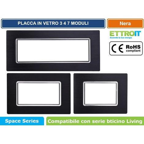 Ettroit Placca 3 posti compatibile Bticino Livinglight alluminio colore nero LN86302 (1/4)