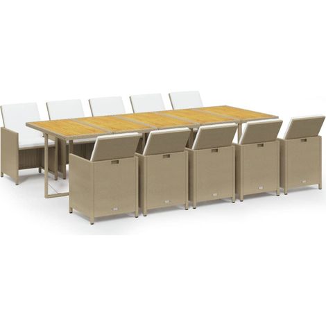 Maison Exclusive - 11-tlg. Garten-Essgruppe mit Kissen Poly Ratta
