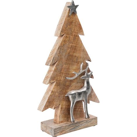Renna con pino decorativo in alluminio e legno per decorazioni natalizie