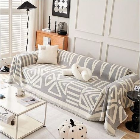 Grand Plaid Doux Réversible et Polyvalent pour Canapé 1/2/3/4 Places - Style Bohème - Couverture Décorative pour Chaises, Lits (Gris, 180 x 130 cm) (1/5)