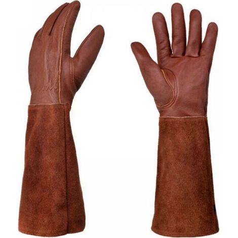 Thorn-resistant leather gardening gloves – elbow-length, one size fits all, heavy-duty pair for intensive use (1/4)