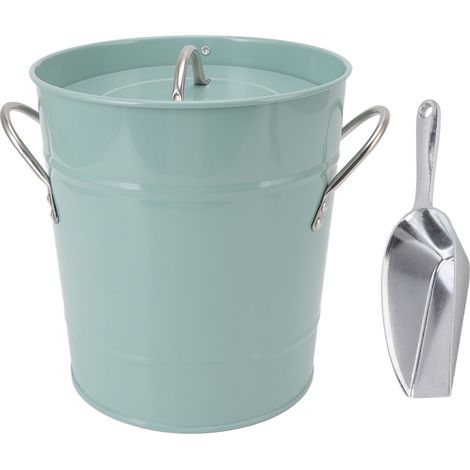 Seau à glace rond multifonctionnel et sécurisé, galvanisé, avec couvercle et pelle à glace, bleu, idéal pour les bars, restaurants et fêtes.