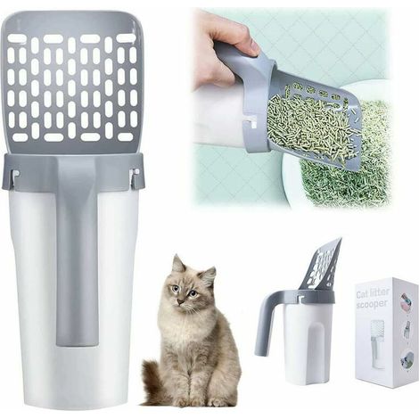 Pelle a litiere pour chat Scooper Support de pelle profond detachable integre avec 1 rouleaux de sacs a dechets avec tamis a caca,de DEBUNS (1/5)
