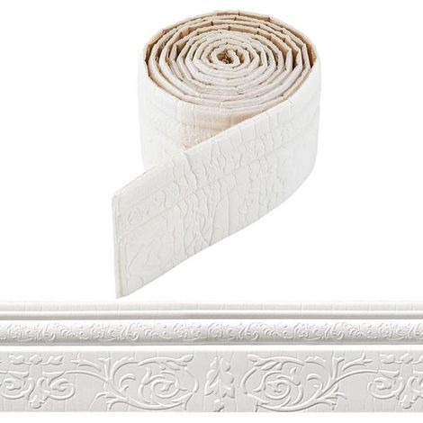 Allecto, Adhesivo Impermeable, Autoadhesivo, Flexible, Blanco, papel tapiz autoadhesivo, Moldura corona 90.5 x 3.9 pulgadas, Goma papel tapiz (1/5)