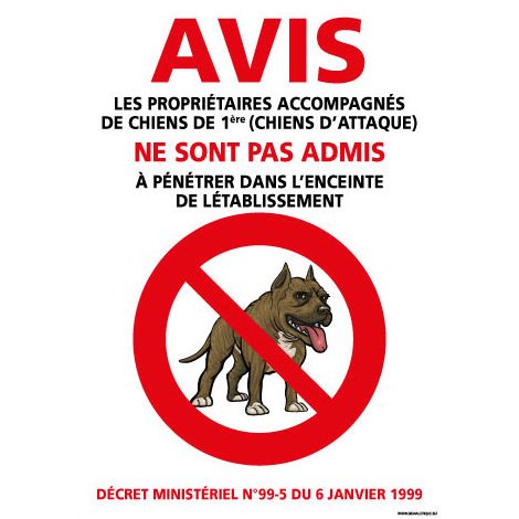 PANNEAU CHIENS DE 1ERE CATEGORIE NON ADMIS (H0441) - Adhésif - 75 x 105 mm