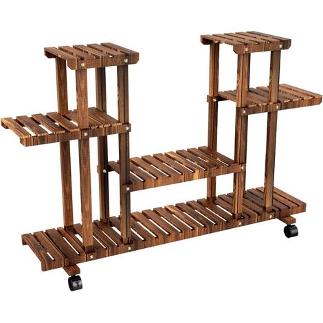 Yaheetech – Étagère à fleurs en bois 6 étagères – Dimensions 124 x 33 x 80 cm – Charge max 30 kg – Roulable avec 4 roulettes dont 2 freinées (1/5)