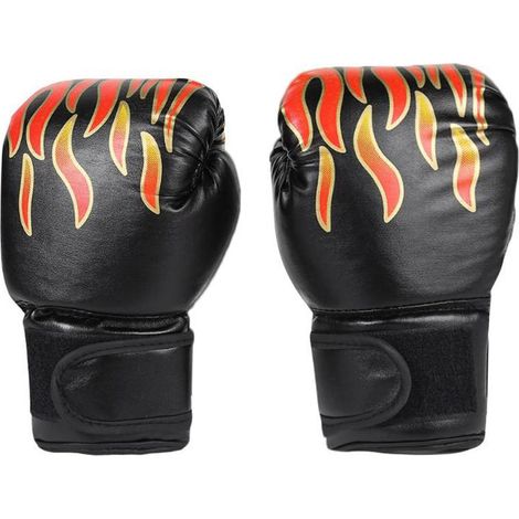 Gants de boxe pour enfants 1 paire, réglables, professionnels, mesh respirant, cuir PU, flamme, entraînement (1/5)