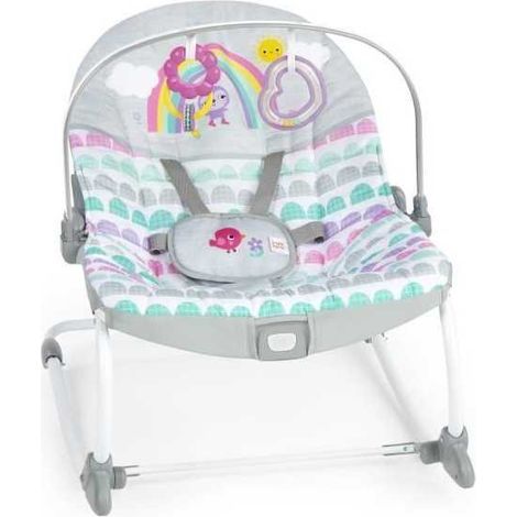 BRIGHT STARTS Rainbow Bouncer. Pink. Soothing Vibrations. 2 Recline Positions. Up to 30 Months (1/3)