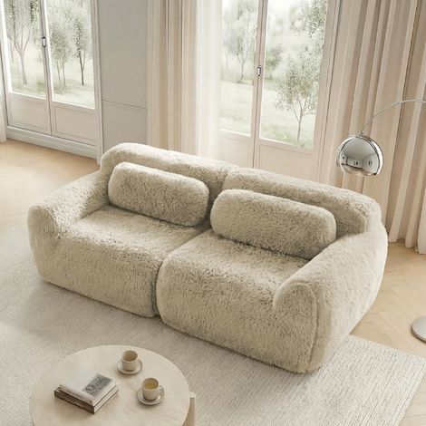Sofá 2 plazas 204x104x73 cm de tela beige claro, modular, para salones pequeños - MEUBLIV (1/5)