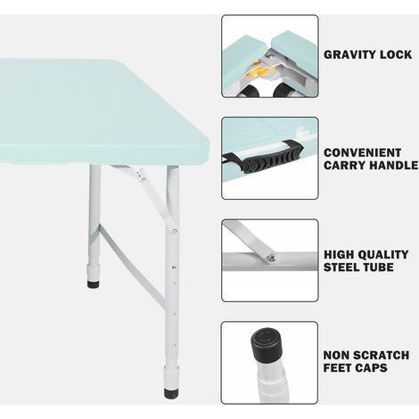 Table pliante portable 125 cm, hauteur réglable, capacité 135 kg, pour camping et usage intérieur/extérieur, bleu (1/5)
