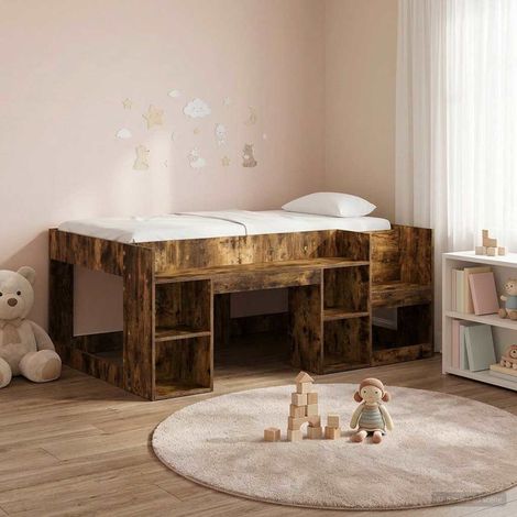Cama Infantil con Almacenamiento Roble Ahumado 80 x 160 cm
