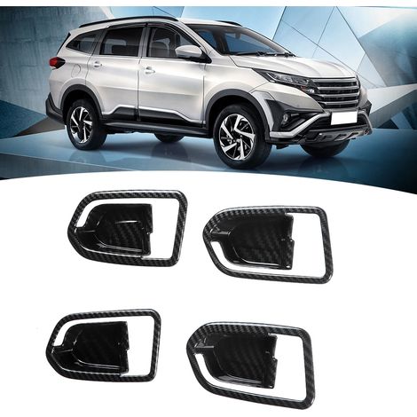 Ensemble de 4 pièces de protection autocollante pour poignées de porte intérieures en fibre de carbone ABS, compatible avec Toyota Rush 2019