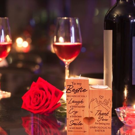 Coffret cadeau Saint-Valentin : 1 support bougie en bois cœur, décoration artisanale A01 (1/5)