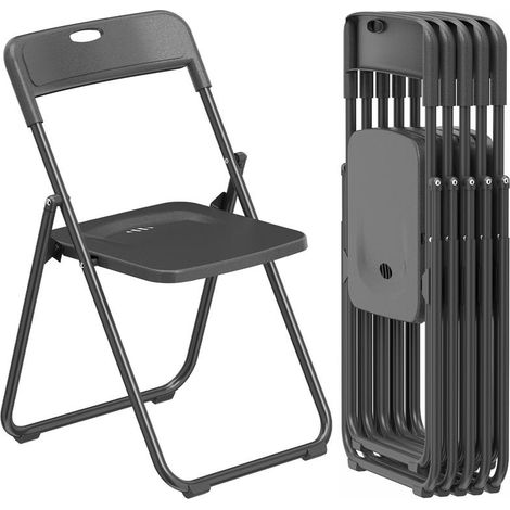 Lot de 6 chaises pliantes noires en plastique avec dossier incurvé et acier, 48,5x47x75 cm, pratiques gain de place pour réception