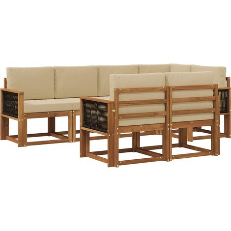 Conjunto de sofás de exterior 7 pcs Natural y Beige Poliéster vidaXL