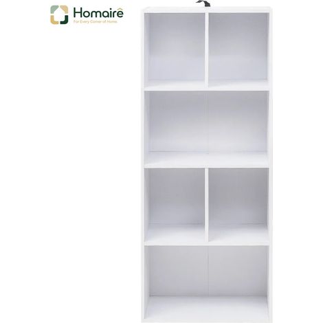 Weißes Bücherregal mit Holzdekor aus MDF 50 x 30 x 118 cm HOMAIRE (1/5)