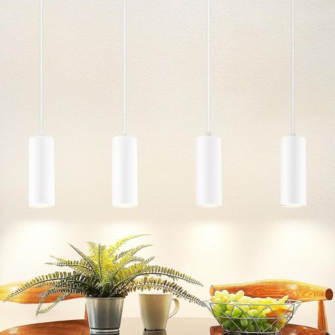 GBLY Pendelleuchte 4 Flammig GU10 Esszimmerlampe - Esstischlampe Holz Weiß Hängelampe Metall Pendellampe Vintage Hängeleuchte Esstisch Flurlampe für Esszimmer Küche Café Wohnzimmer Schlafzimmer (1/5)