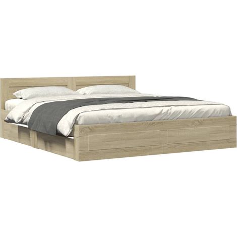vidaXL Cadre de lit tête de lit sans matelas chêne sonoma 200x200 cm