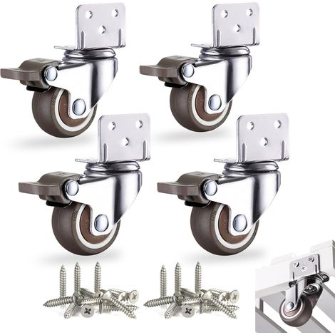 Lot de 4 roulettes pivotantes 50mm avec frein, charge 100kg, +20 vis, pour meubles, bibliothèque, armoire, table. (1/5)