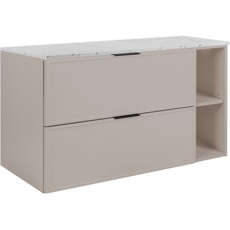 Meuble de salle de bain, cachemire, plateau en marbre blanc, 100 (80+20) x 57 x 46 cm (1/5)