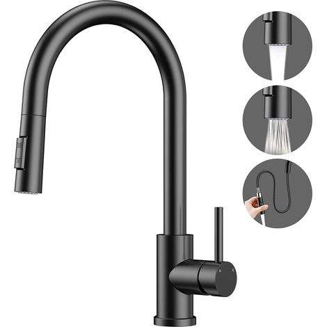 Robinet Cuisine Noir, Mitigeur Cuisine Douchette, Pivotant à 360° d'Évier (1/4)