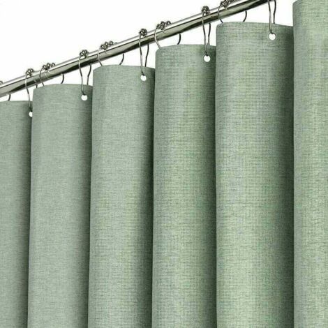 Bardusch-Rideau de douche vert sauge, tissu texturé en lin épais, avec 12 crochets en plastique, résistant à la rouille, lavable en machine, rideaux simples de luxe pour salle de bain. (1/4)