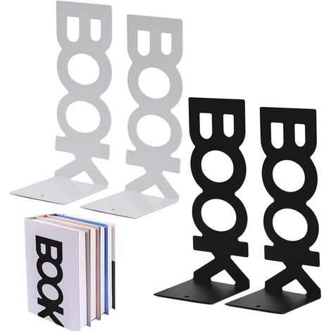 Buchstützen-Set – 4 Metall-Buchstützen, schwarz-weiß, für Bücher, DVDs und CDs (1/5)