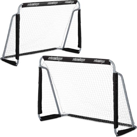 Relaxdays Football Goals, Set of 2, Garden Play Equipment, Kids & Adults, HWD 110 x 150 x 75 cm, Metal, Goalposts, Black
