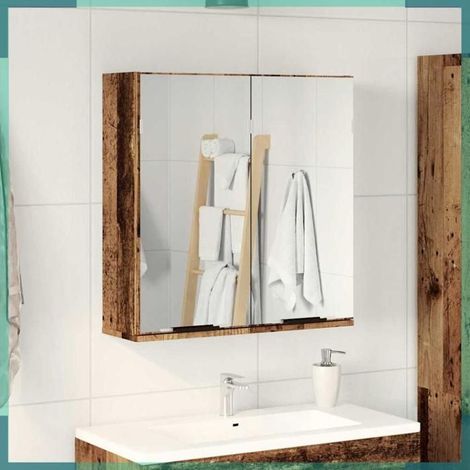 856940 Armoire à miroir de salle de bain vieux bois 64x20x66,5 cm (1/5)