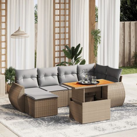 Set sofás de jardín 7 piezas y cojines ratán sintético beige vidaXL (1/3)