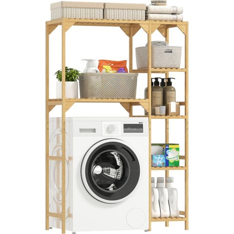 Estantería para Lavadora de Bambú Mueble para Lavadora o Inodoro con Estantes Reversibles y Ajustables Madera Natural (1/5)