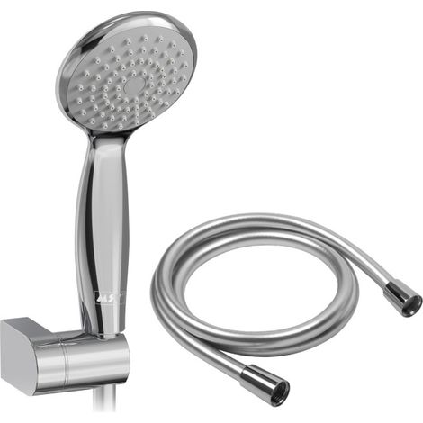 Pommeau de douche Vicente Chrome Ø 80 mm avec support mural et flexible 150 cm (1/5)